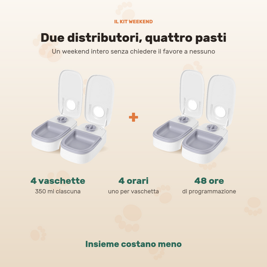 Il Kit Weekend: due distributori automatici affiancati, quattro vaschette da 350 ml